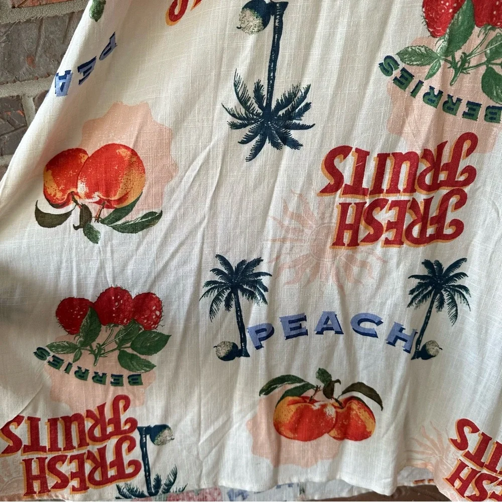 Paper Heart Anthropologie Fresh Fruits Berries Peaches Linen Blend Maxi Dress M - Picture 2 of 10